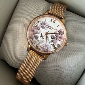 Olivia Burton Gold Mesh Floral Watch